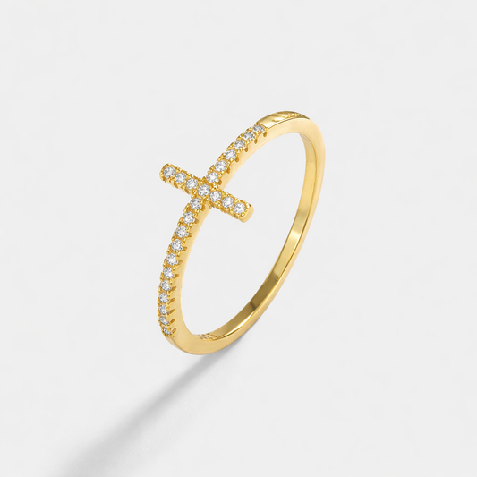 14K Gold-Plated Silver Cross Ring