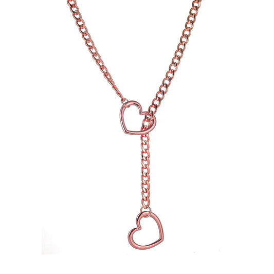 Dtexhif Heart O Ring Slip Chain Choker Necklace for Women Men Stainless Steel Cuban Chain Y-shape Necklace Punk Rock Collar Necklace Adjustable Lariat Y Necklace Prom Necklace Jewelry (Pink)