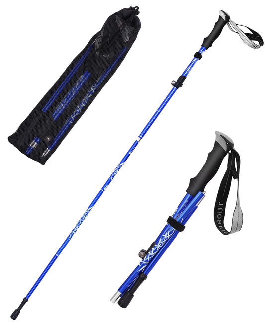 AOFUXTI Collapsible Lightweight Hiking Walking Stick Trekking Pole for Hiking Mens and Womens Telescoping Hiking Gear Poles Foldable Elderly Balance Rubber Tip Walking Stick 53 Inch Blue